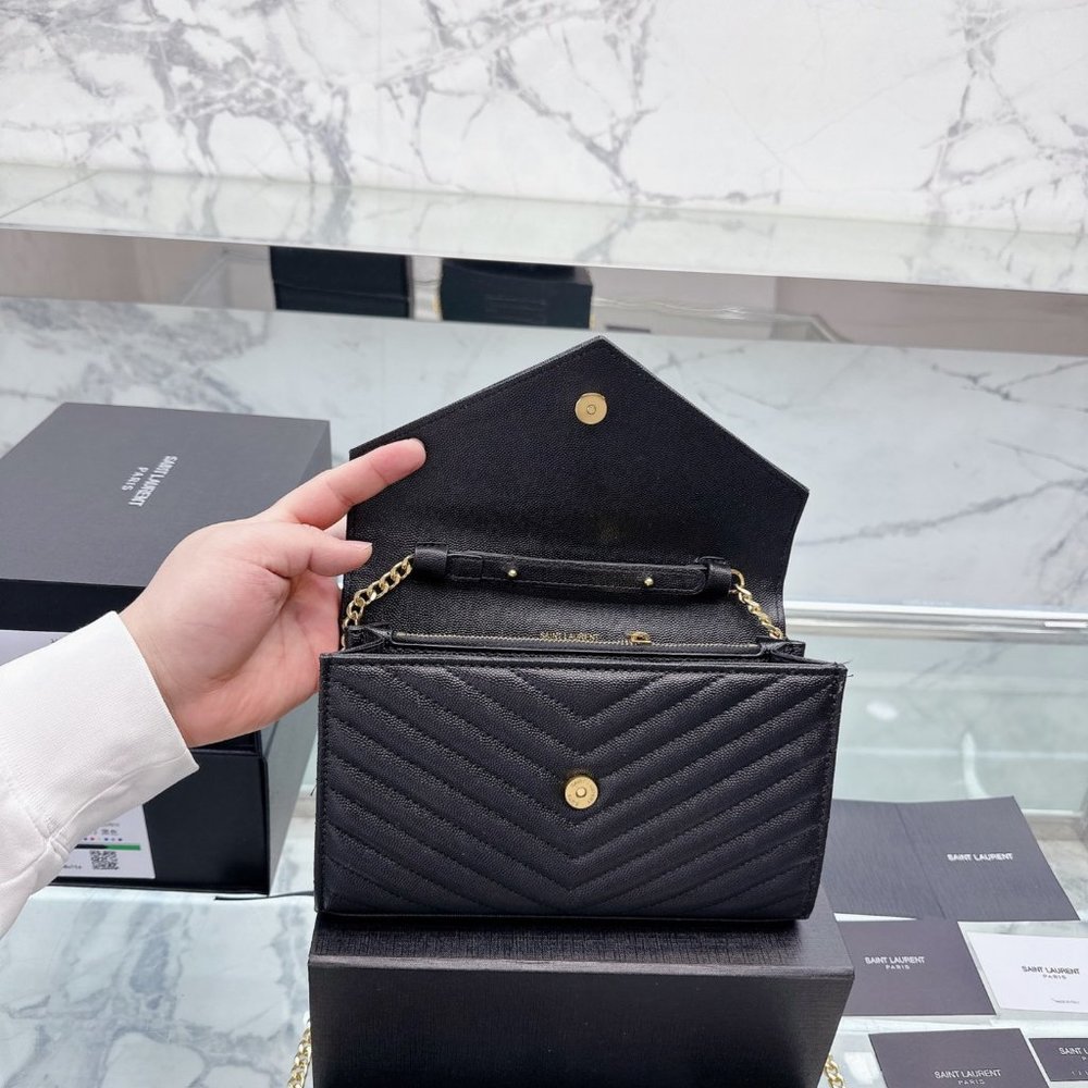 Ysl Envelope Bag Black Gold Hardware Shoulder Bag Gem